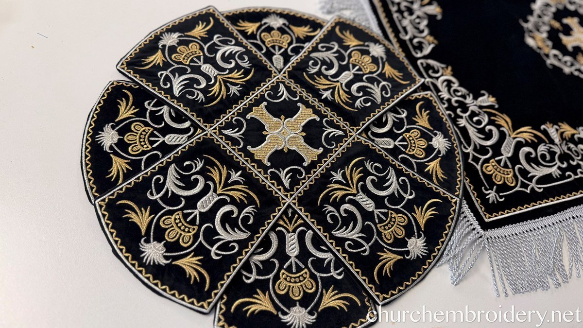 Embroidered Velvet Chalice Covers Set Great Lent - Black Silver Gold — photo 6