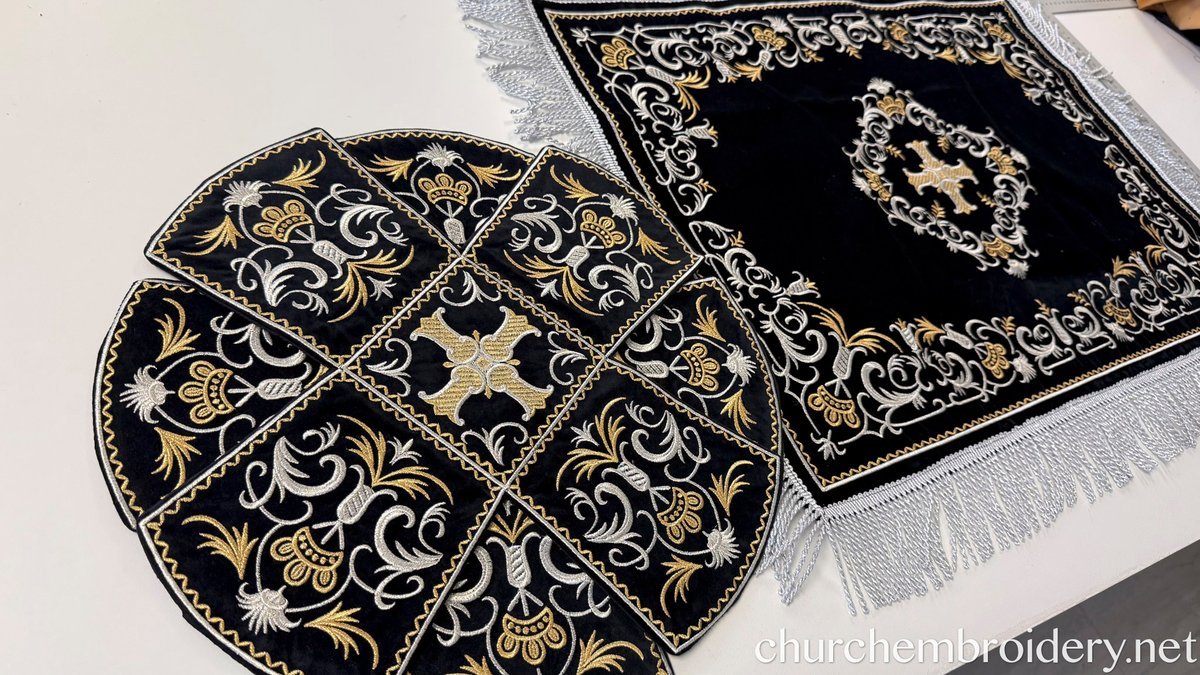 Embroidered Velvet Chalice Covers Set Great Lent - Black Silver Gold — photo 7