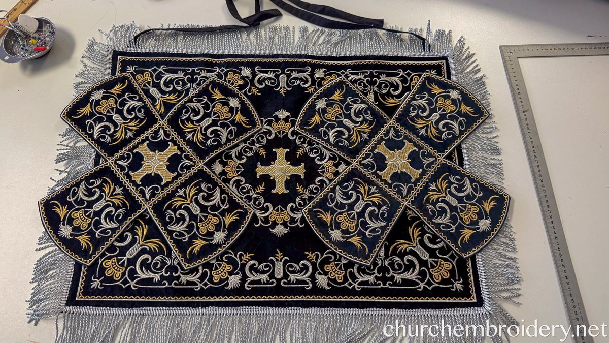 Embroidered Velvet Chalice Covers Set Great Lent - Black Silver Gold