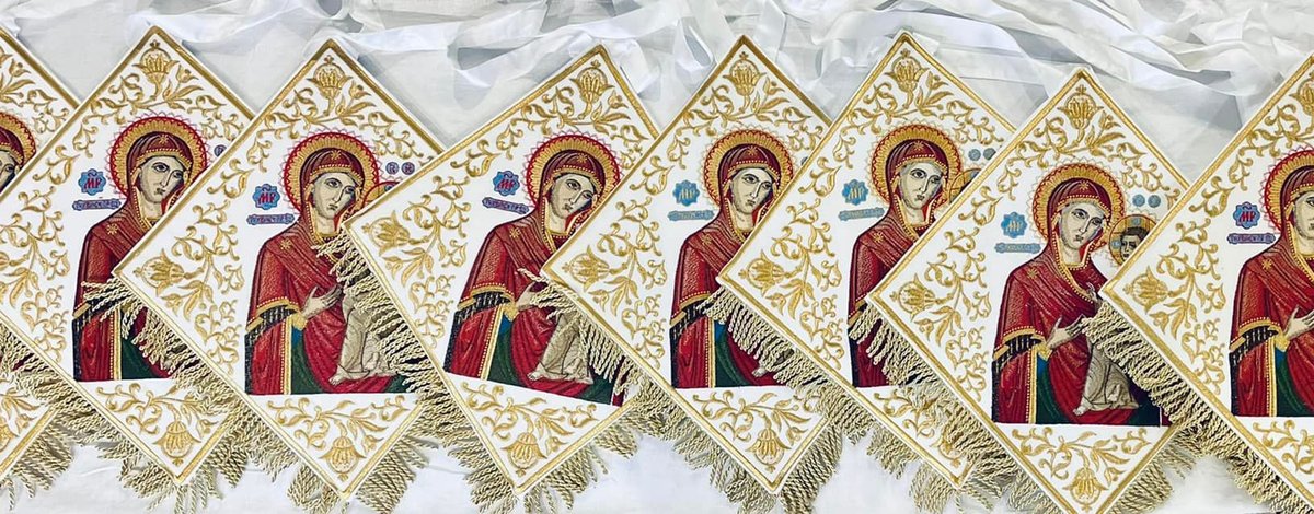 Epigonation, palitsa fully embroidered with Tikhvin Icon of Theotokos
