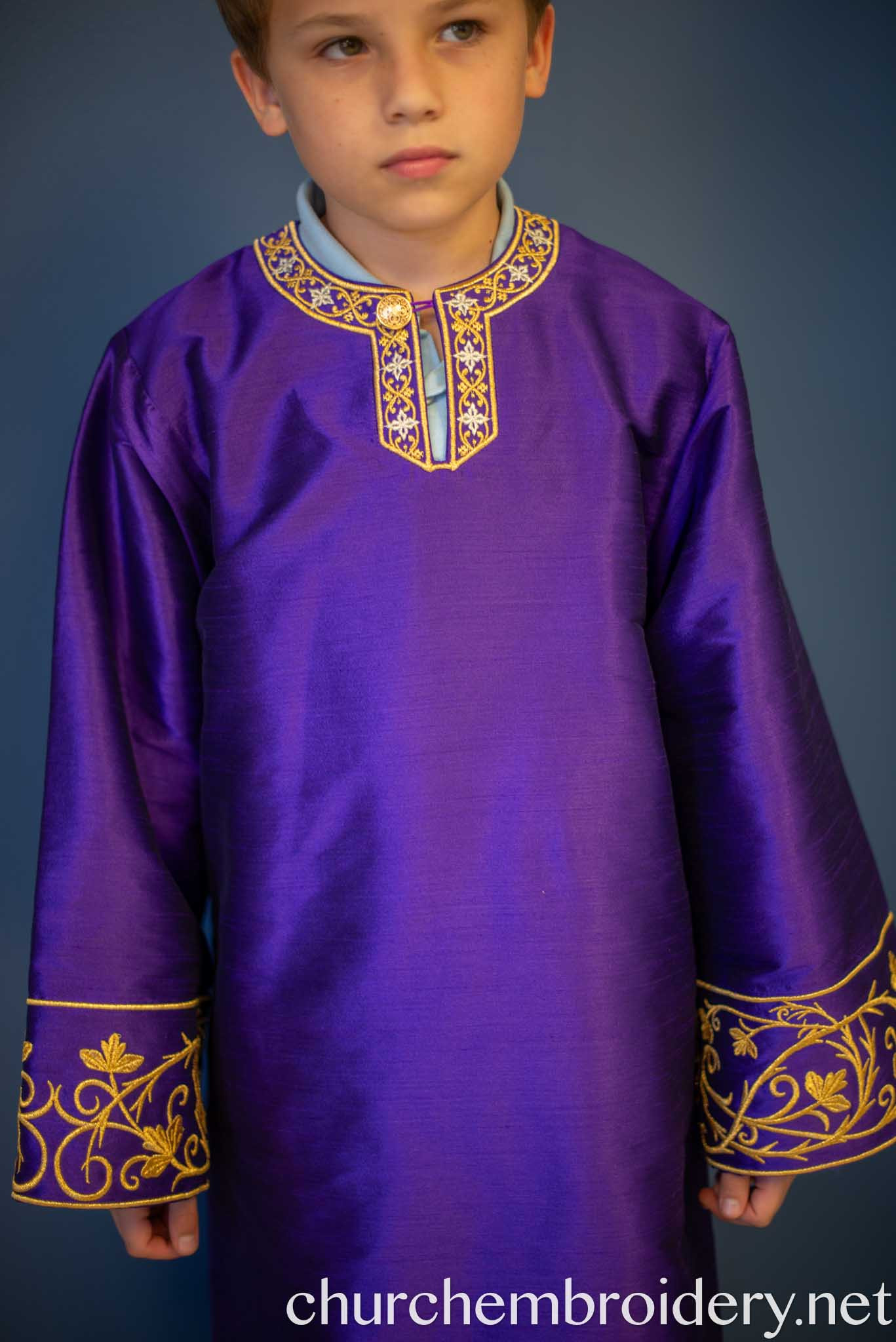 Fully Embroidered Altar Server Robes Purple Gold — photo 6