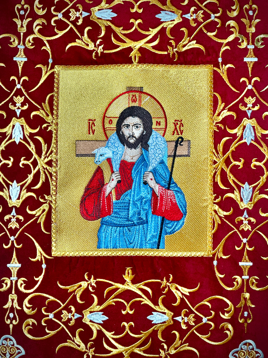 Velvet Cotton Good Shepherd Banner with Gold Threads