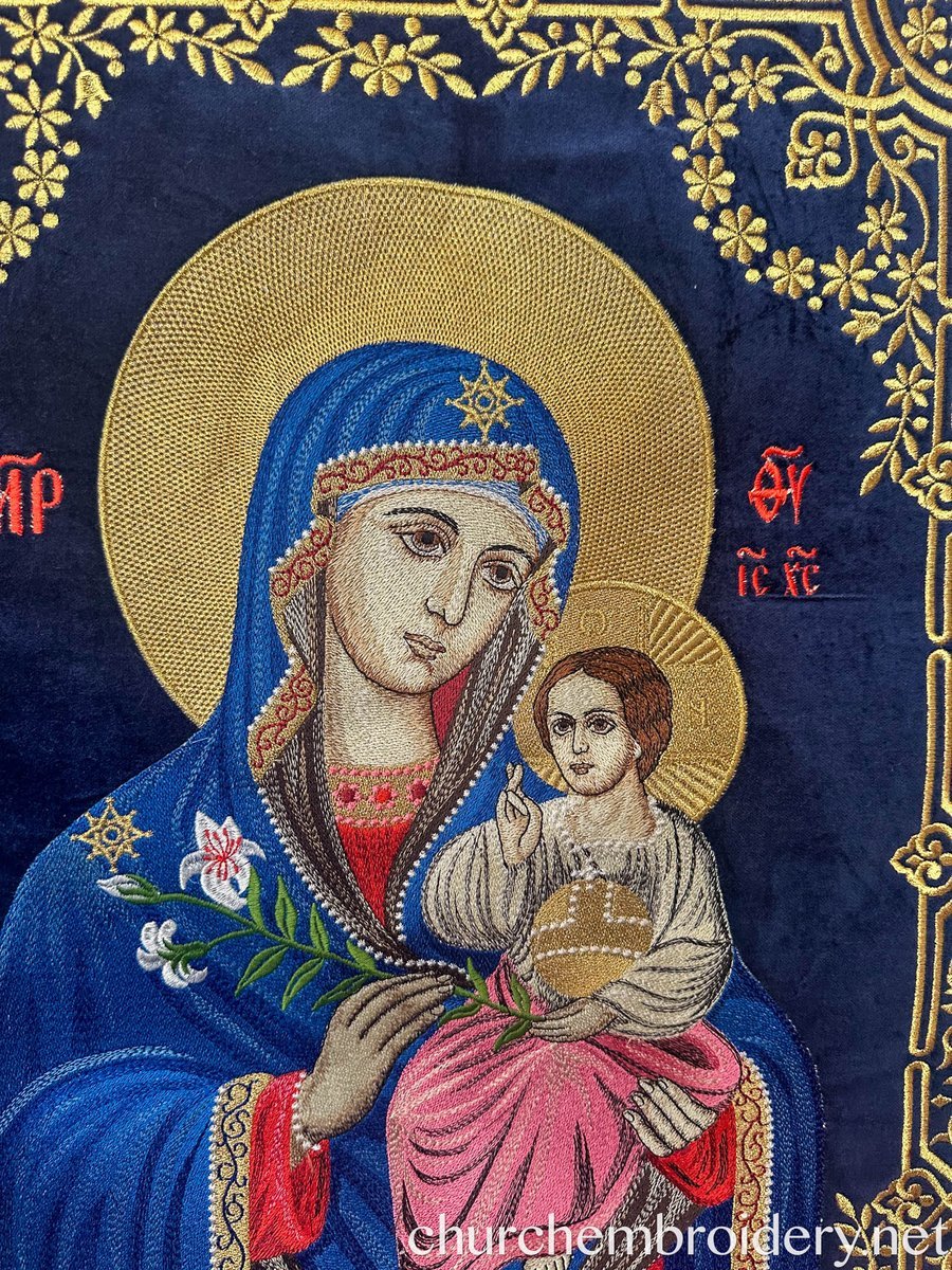 Fully Embroidered Banners with the Icon Of Theotokos Dark Blue — photo 2