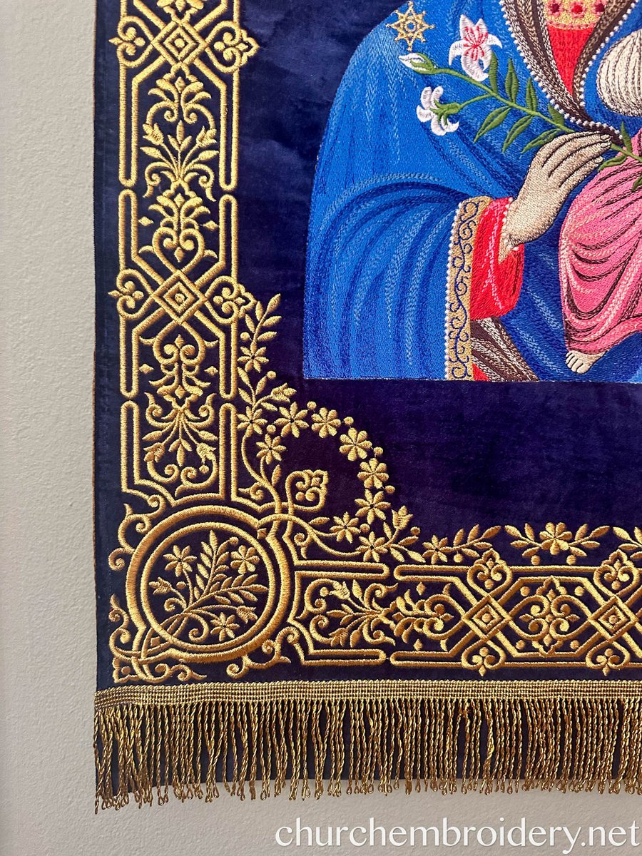 Fully Embroidered Banners with the Icon Of Theotokos Dark Blue — photo 3
