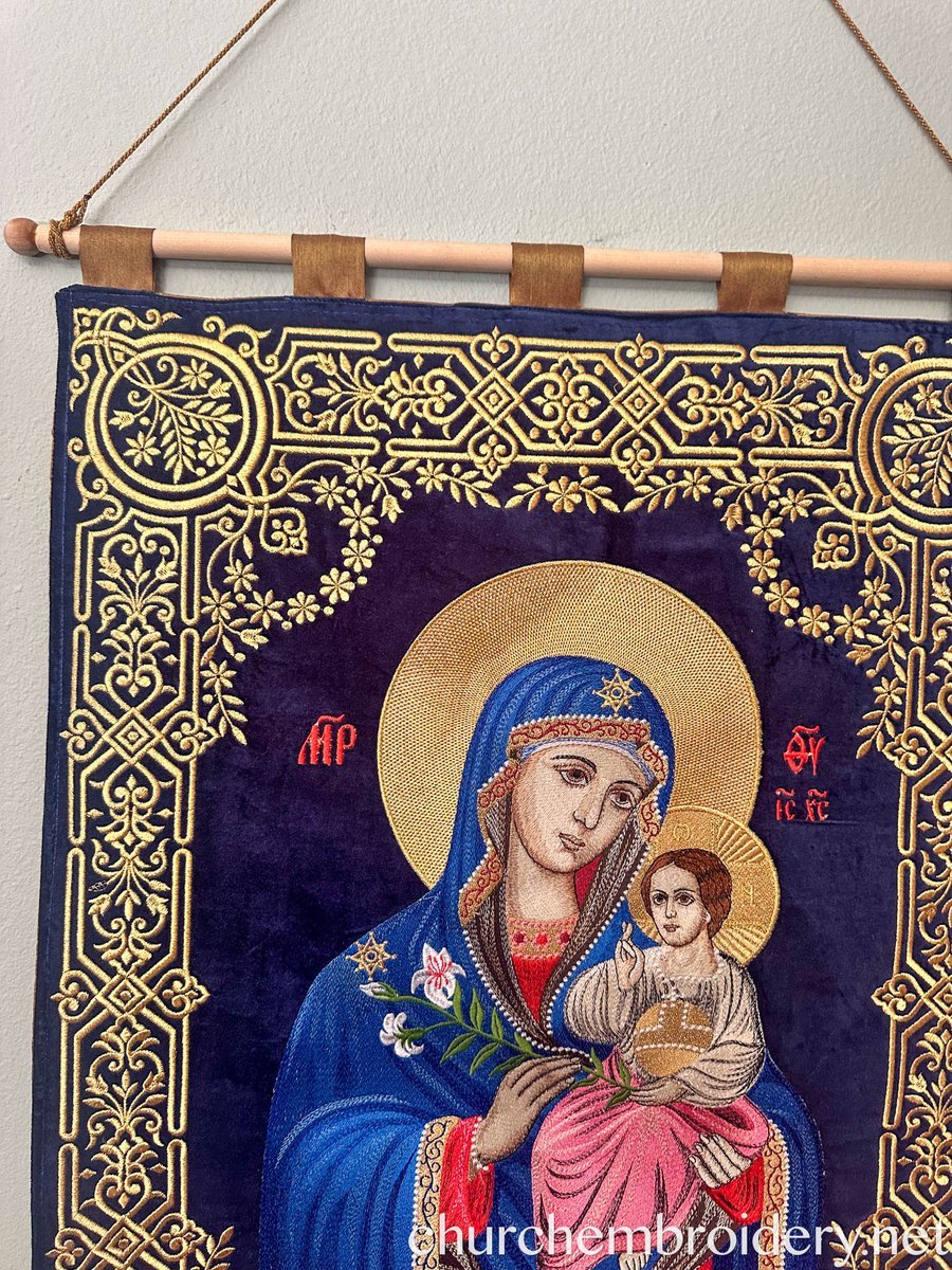 Fully Embroidered Banners with the Icon Of Theotokos Dark Blue — photo 4