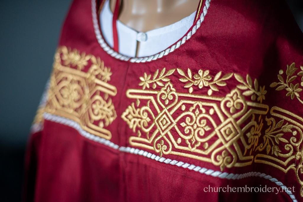 Fully Embroidered Dark Red Orthodox priest Vestments set Russian Back Phelonion — photo 6