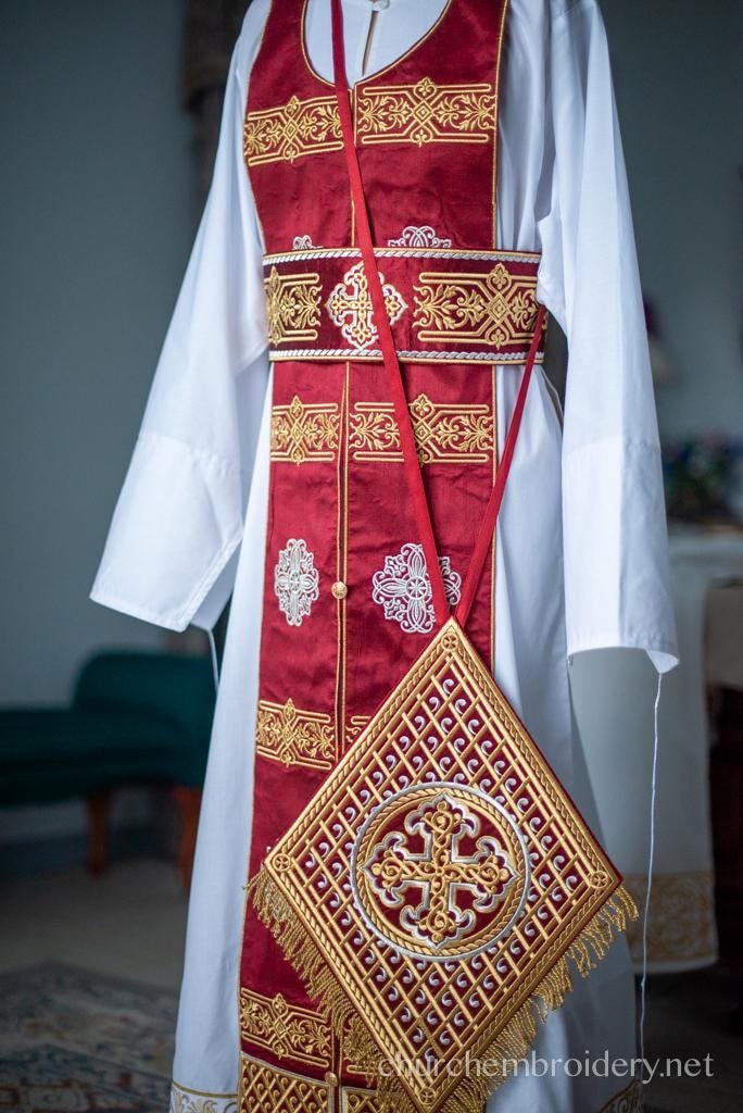 Fully Embroidered Dark Red Orthodox priest Vestments set Russian Back Phelonion — photo 7