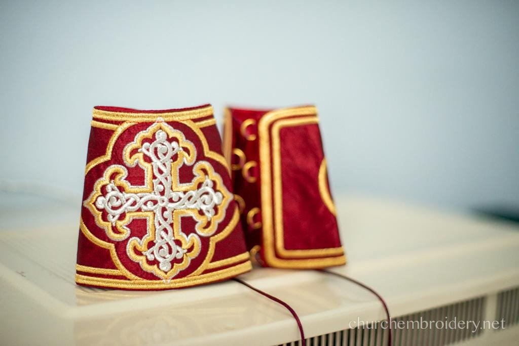 Fully Embroidered Dark Red Orthodox priest Vestments set Russian Back Phelonion — photo 8