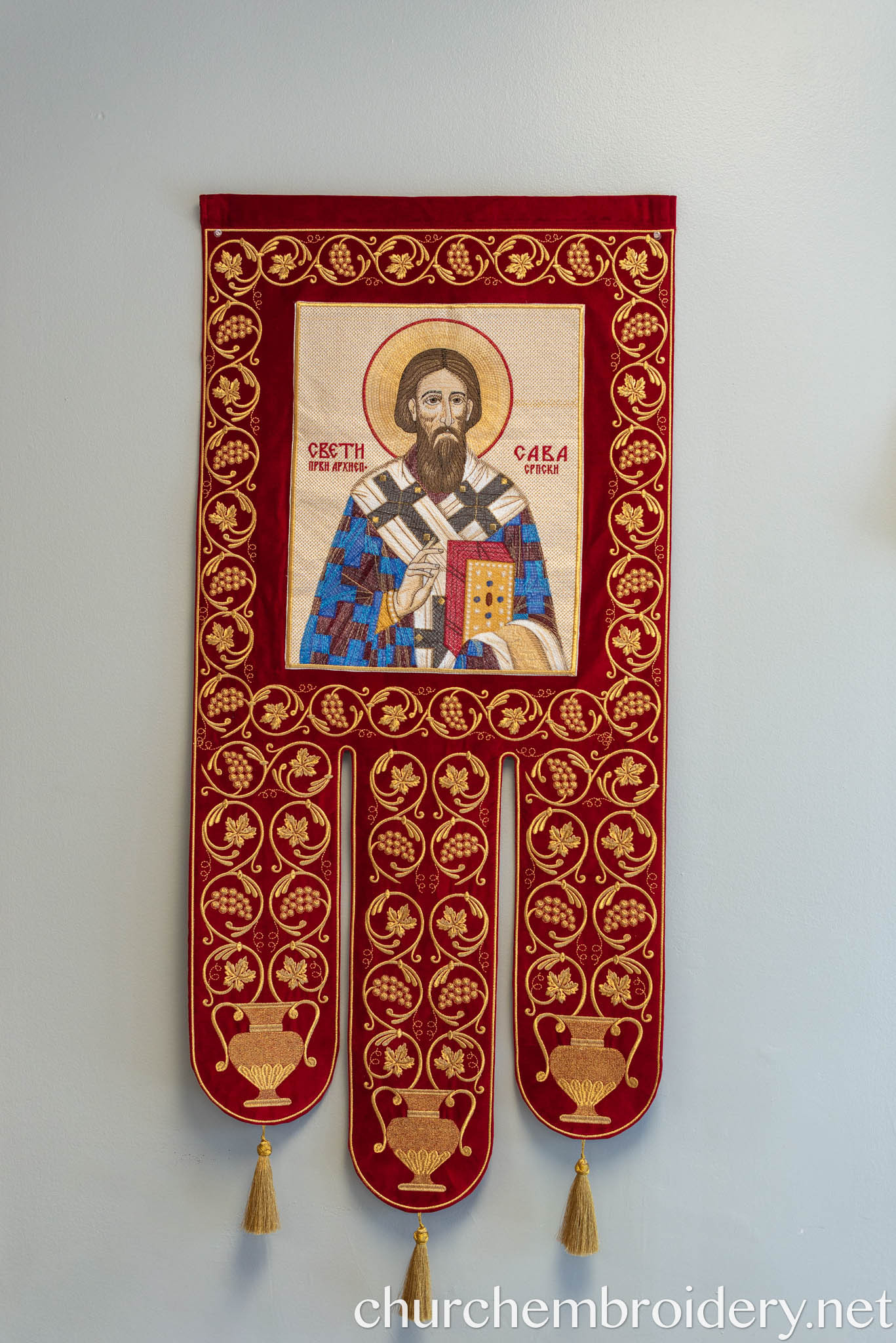 Fully embroidered Eastern Orthodox Banner saint Sava of Serbia — photo 3
