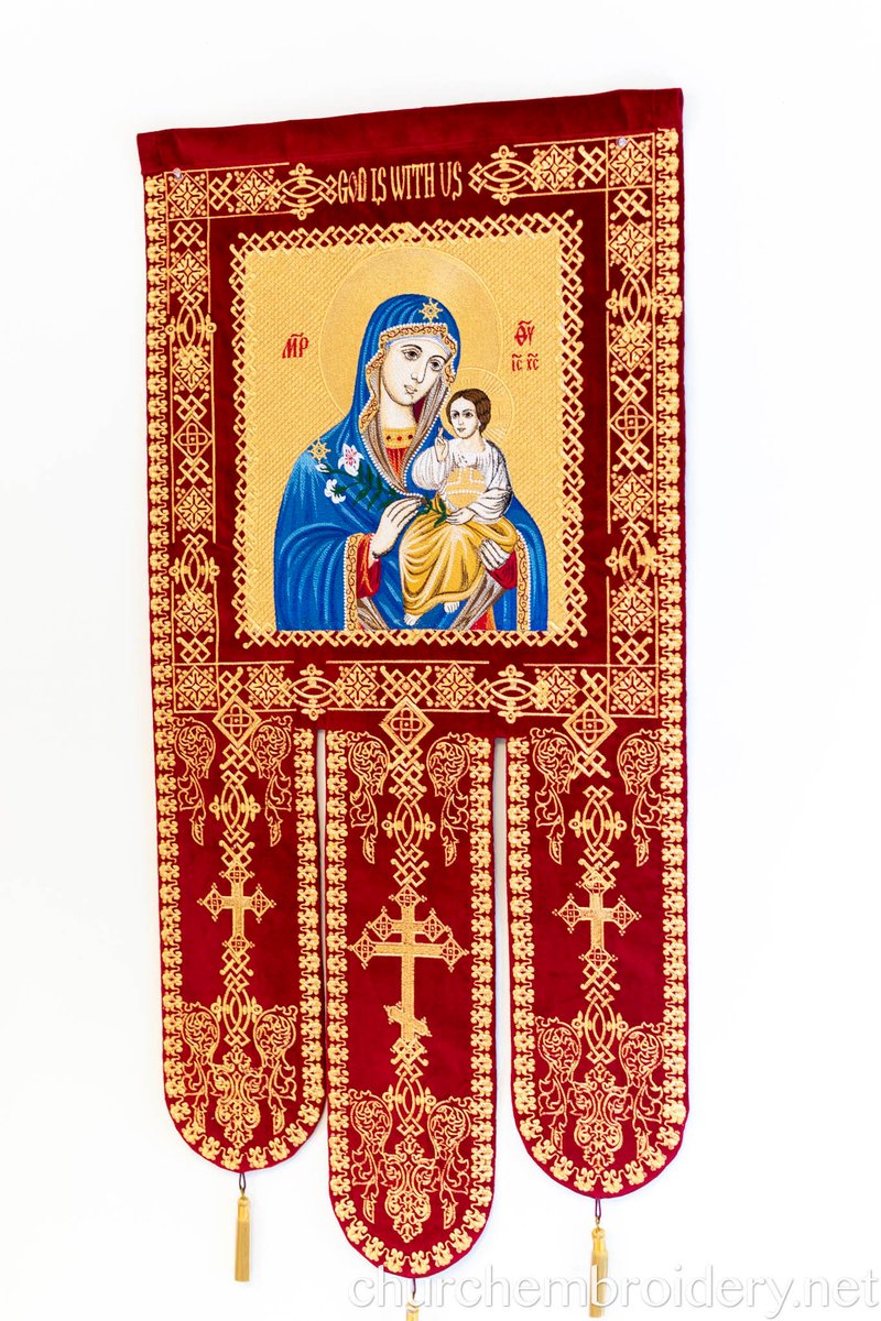 Fully embroidered Eastern Banners Church with the Icon Of Theotokos