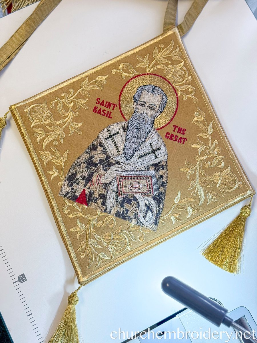 Fully Embroidered Epigonation  Palitsa with the icon of st Basil the Great — photo 2