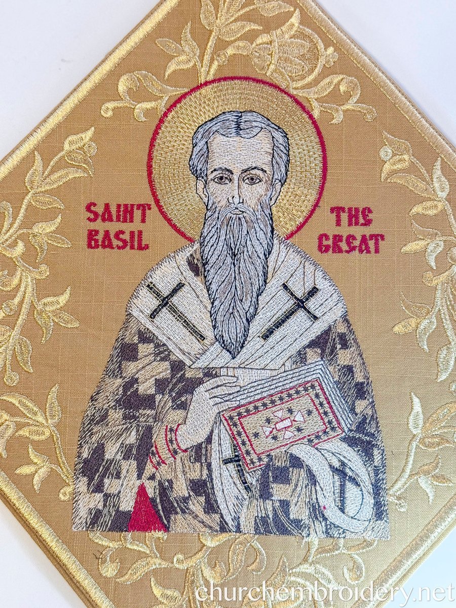 Fully Embroidered Epigonation  Palitsa with the icon of st Basil the Great