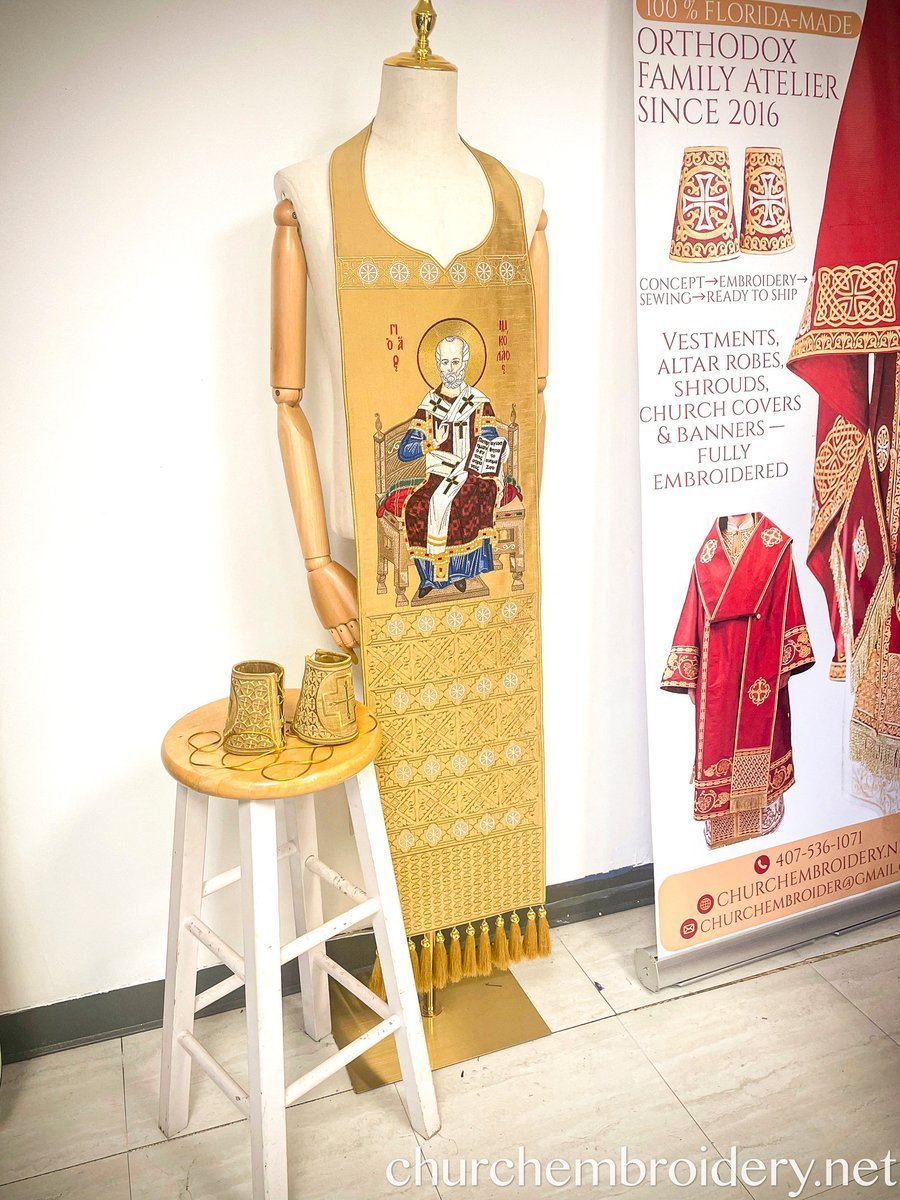 Fully Embroidered Epitrachelion –Saint Nicholas with the Icon — photo 4