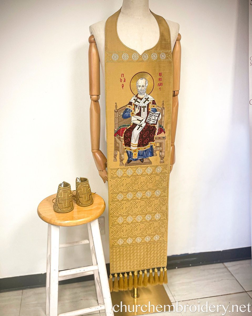 Fully Embroidered Epitrachelion –Saint Nicholas with the Icon