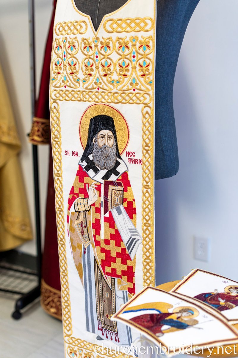Fully Embroidered Epitrachelion –Saint Nectarios with the Icon — photo 13
