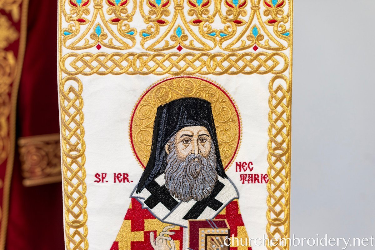 Fully Embroidered Epitrachelion –Saint Nectarios with the Icon — photo 15