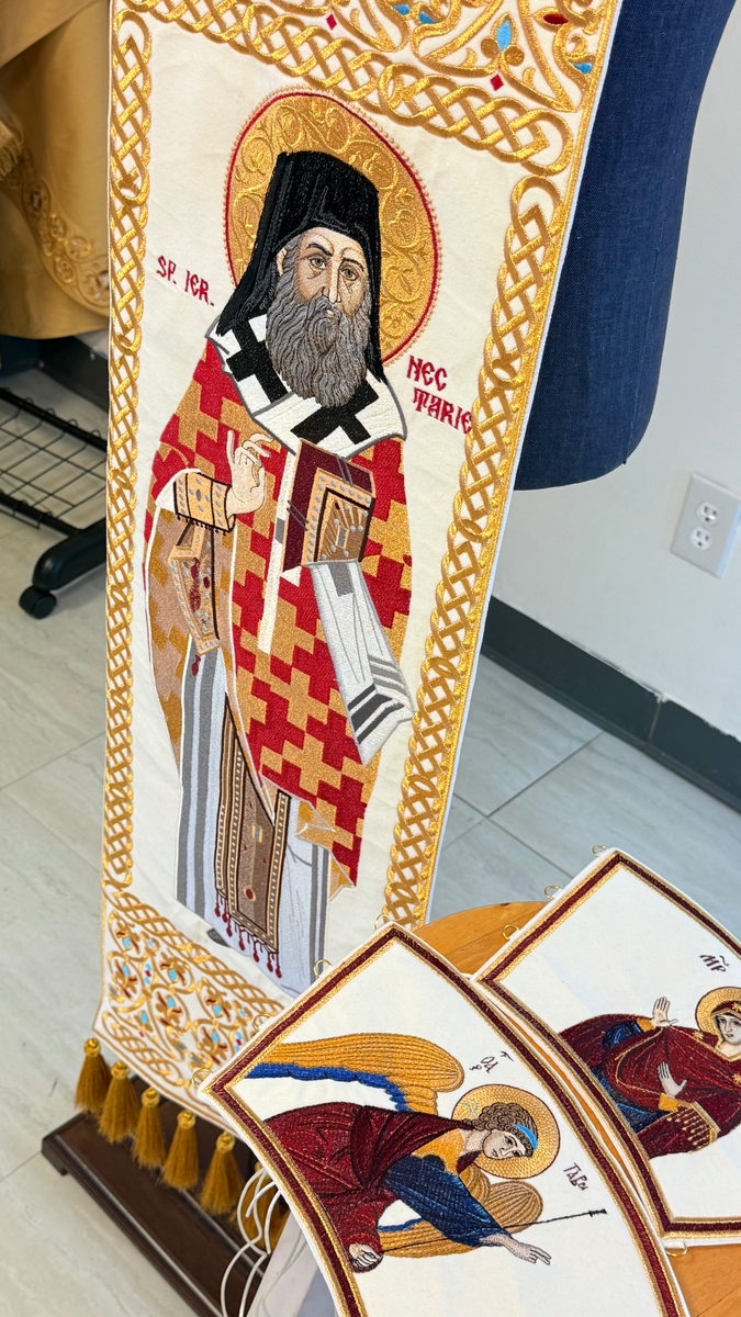 Fully Embroidered Epitrachelion –Saint Nectarios with the Icon — photo 3