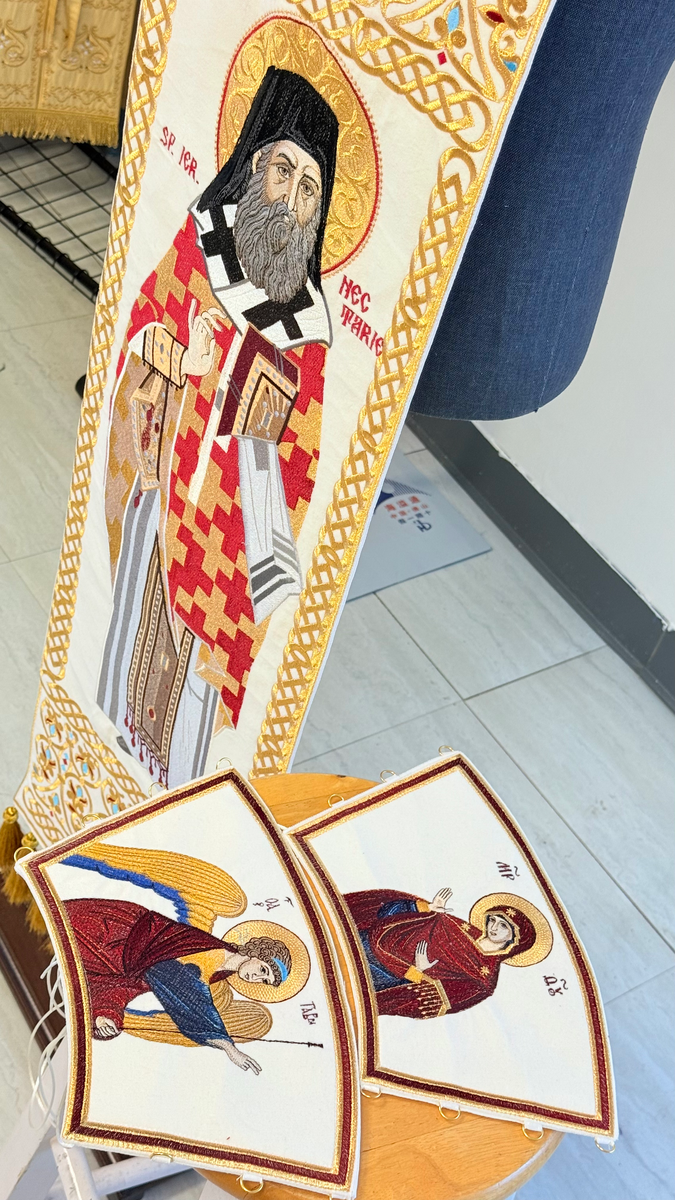 Fully Embroidered Epitrachelion –Saint Nectarios with the Icon — photo 4