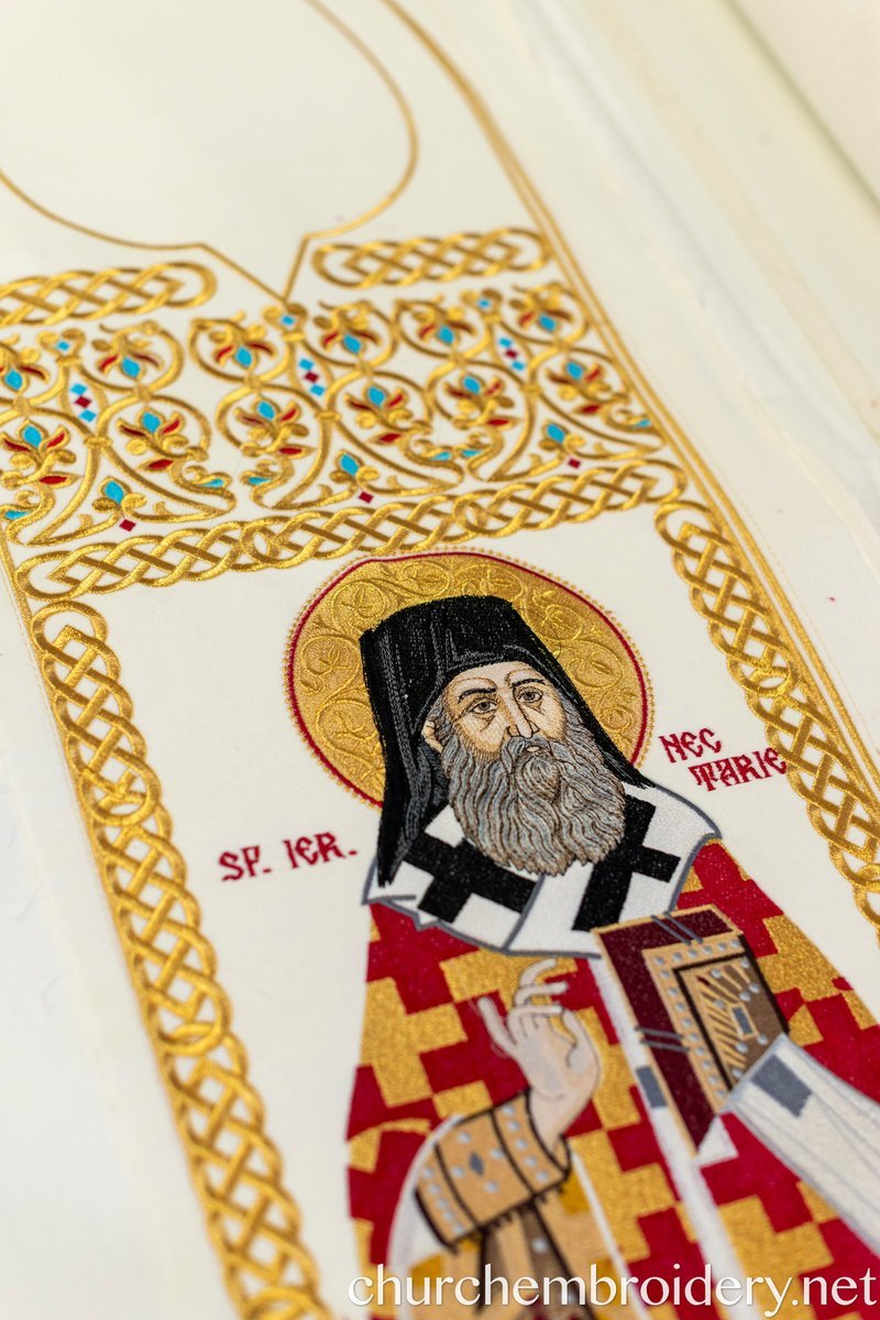 Fully Embroidered Epitrachelion –Saint Nectarios with the Icon — photo 6