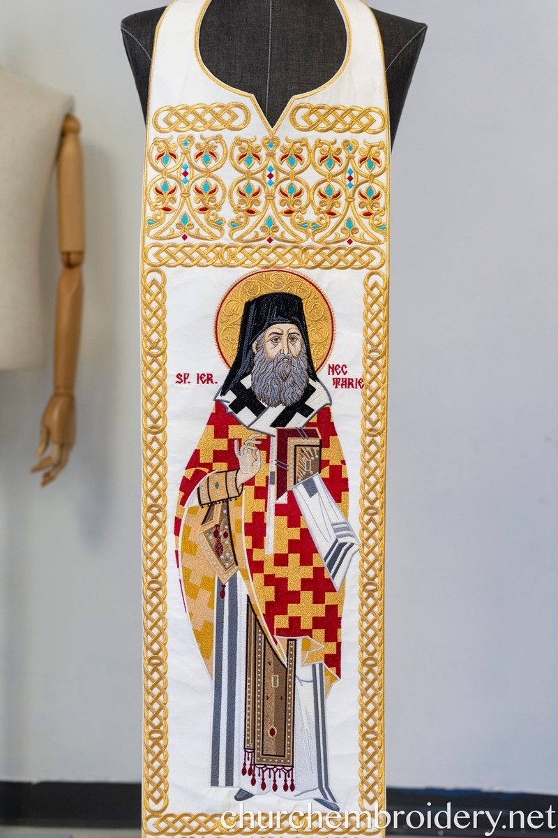Fully Embroidered Epitrachelion –Saint Nectarios with the Icon — photo 7