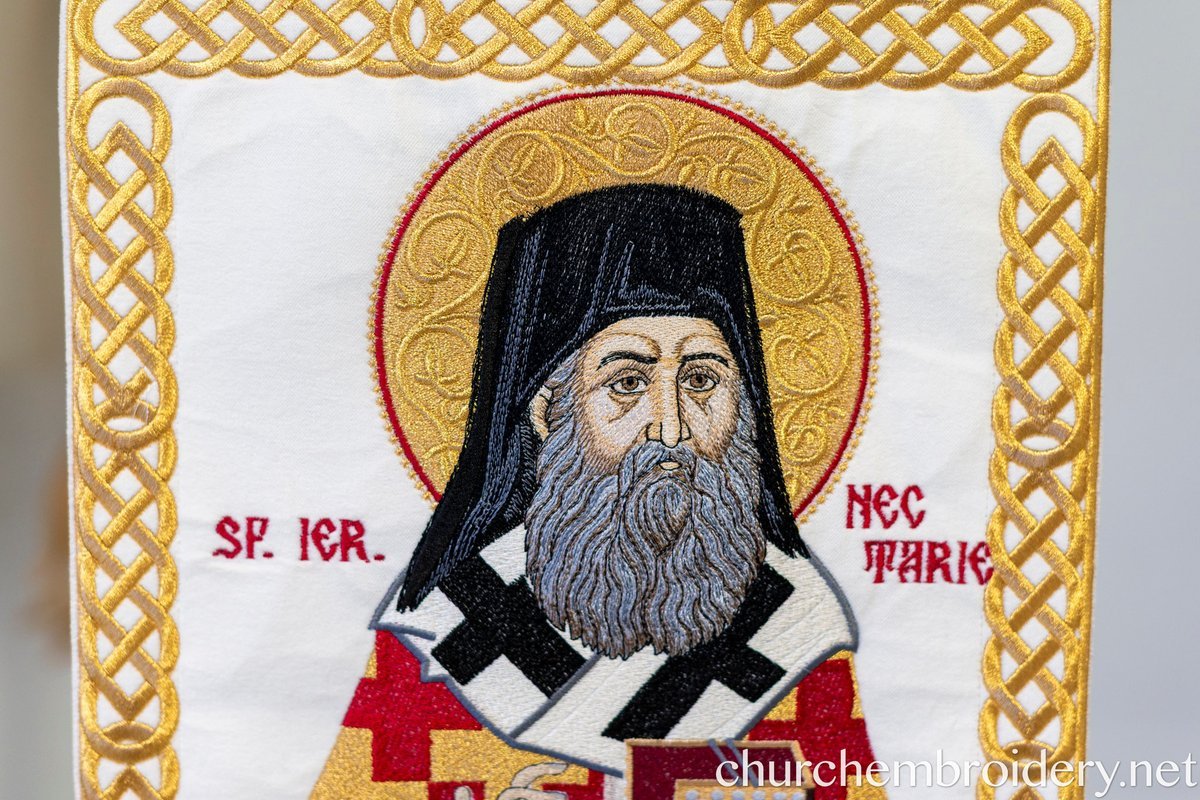 Fully Embroidered Epitrachelion –Saint Nectarios with the Icon — photo 8
