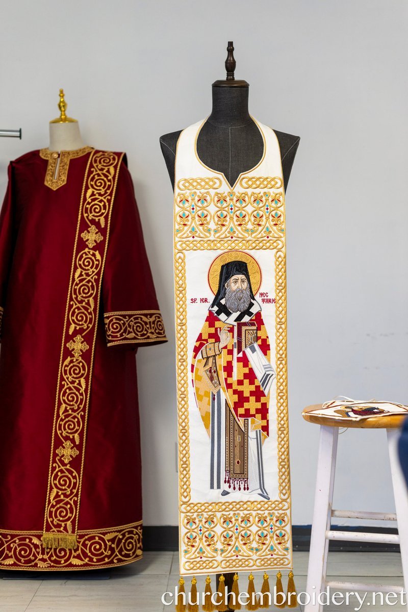 Fully Embroidered Epitrachelion –Saint Nectarios with the Icon