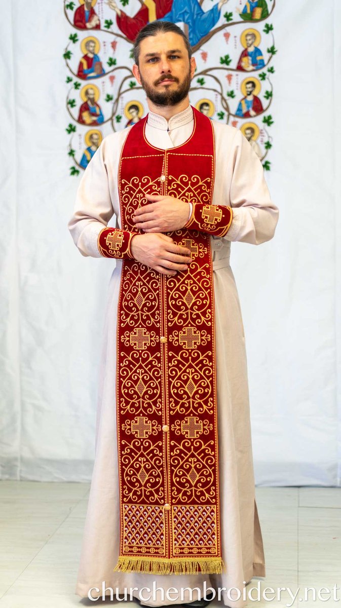 Fully Embroidered Epitrahelion – Burgundy & Gold Eastern Orthodox Priest Stole — photo 10