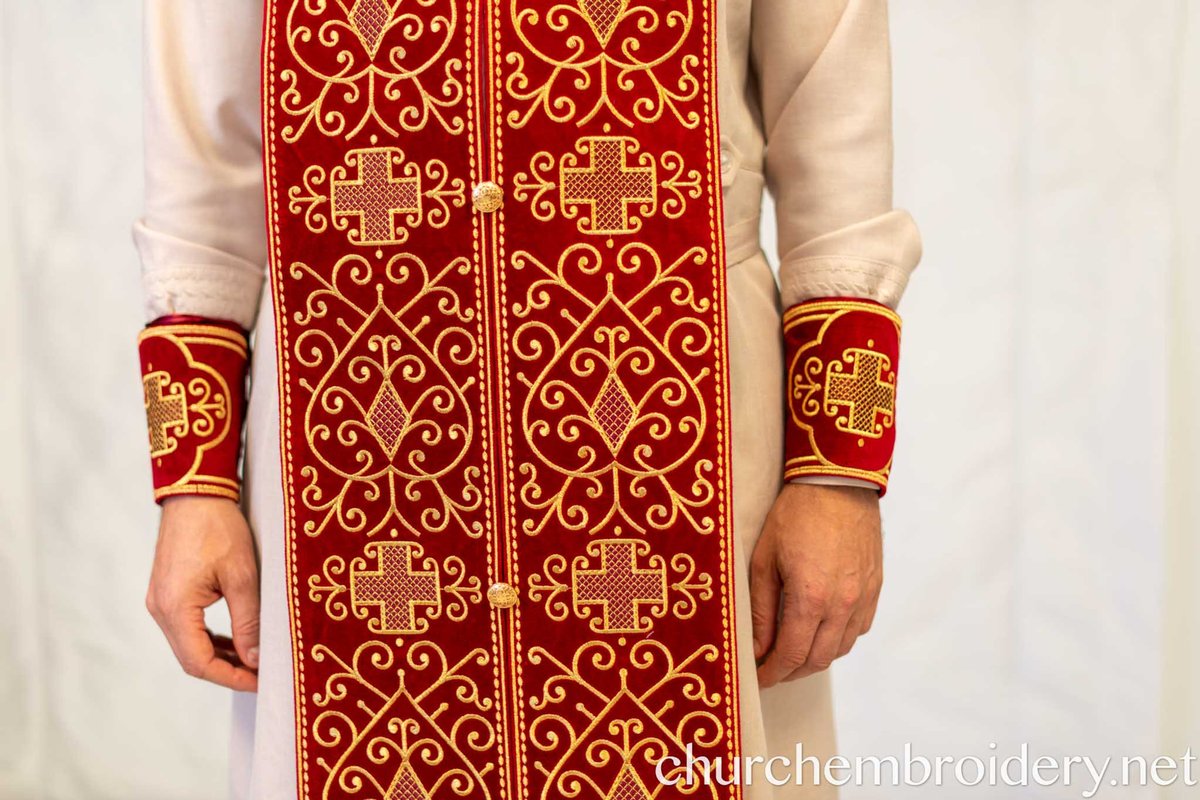 Fully Embroidered Epitrahelion – Burgundy & Gold Eastern Orthodox Priest Stole — photo 3
