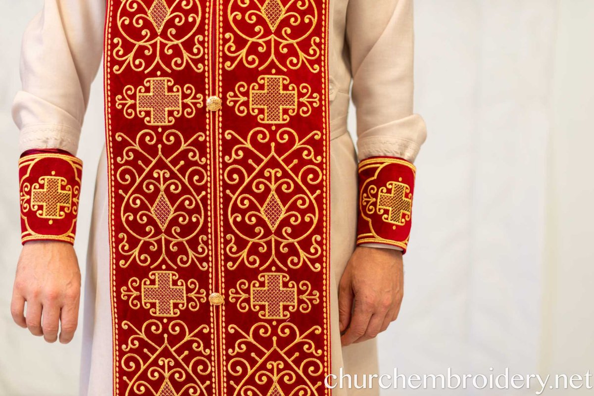 Fully Embroidered Epitrahelion – Burgundy & Gold Eastern Orthodox Priest Stole — photo 4