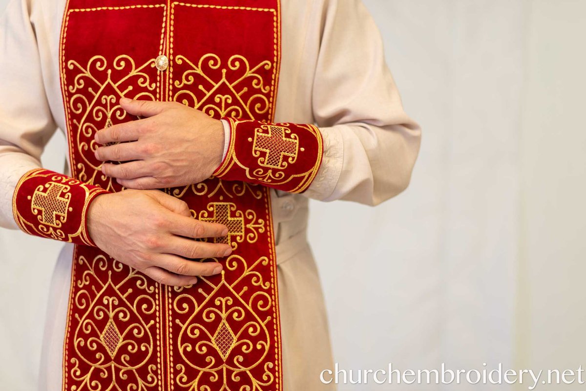 Fully Embroidered Epitrahelion – Burgundy & Gold Eastern Orthodox Priest Stole — photo 5