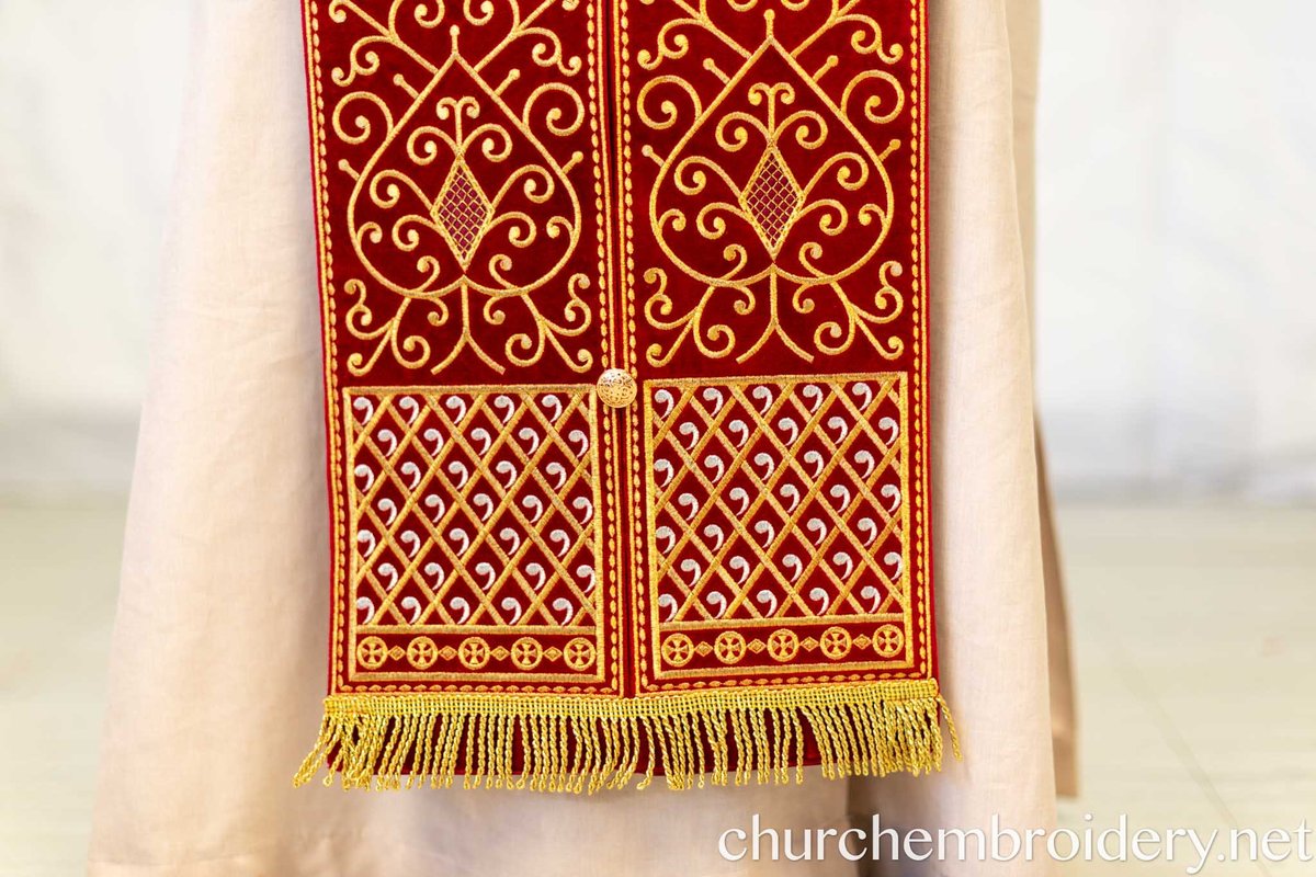 Fully Embroidered Epitrahelion – Burgundy & Gold Eastern Orthodox Priest Stole — photo 6