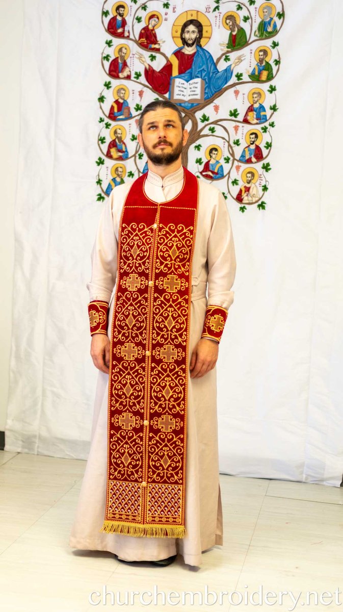 Fully Embroidered Epitrahelion – Burgundy & Gold Eastern Orthodox Priest Stole — photo 8