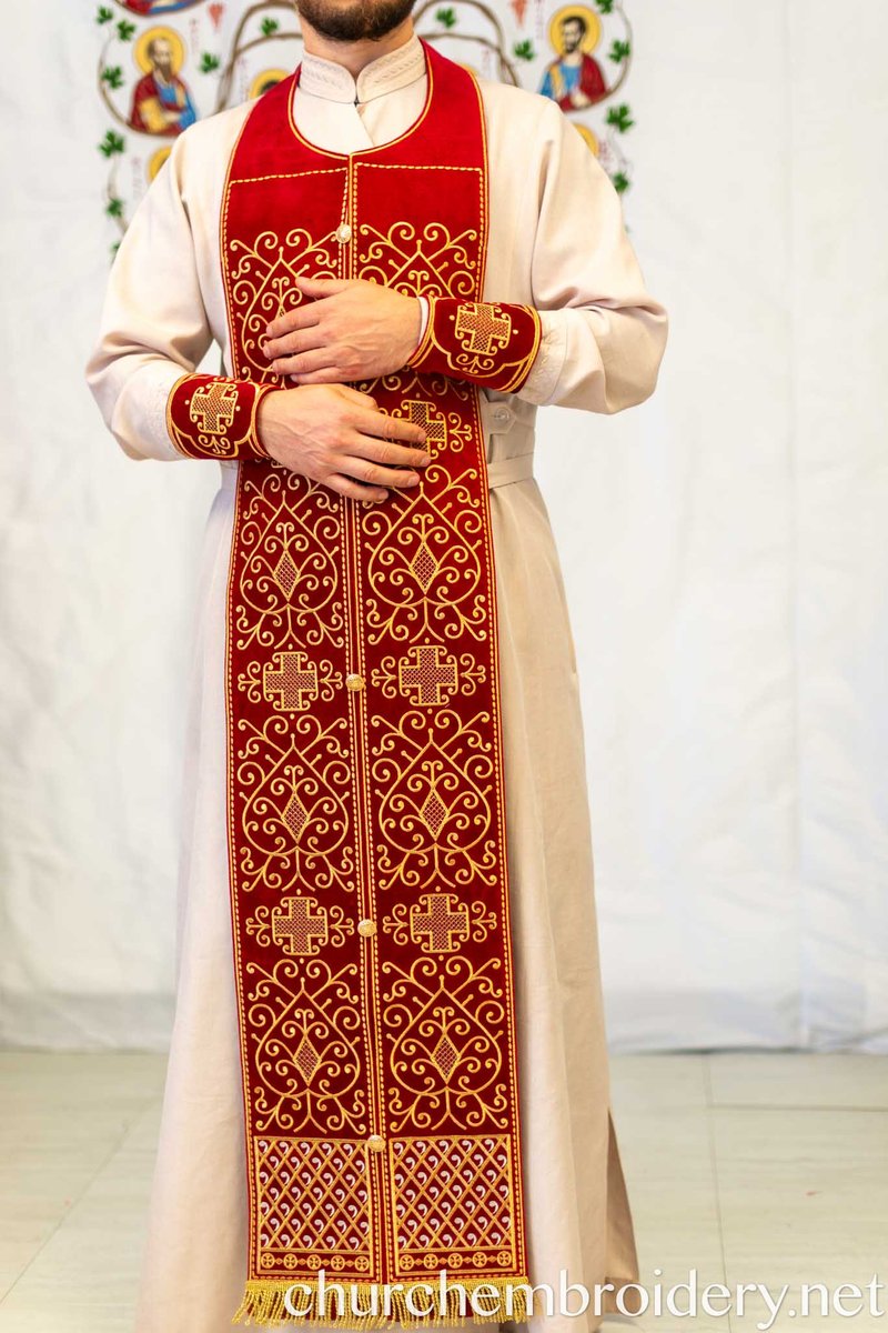 Fully Embroidered Epitrahelion – Burgundy & Gold Eastern Orthodox Priest Stole — photo 9