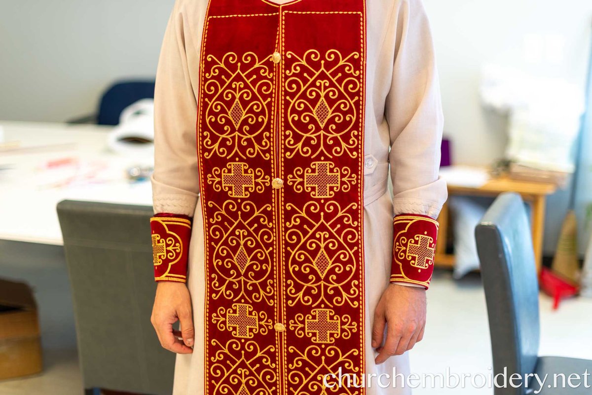 Fully Embroidered Epitrahelion – Burgundy & Gold Eastern Orthodox Priest Stole