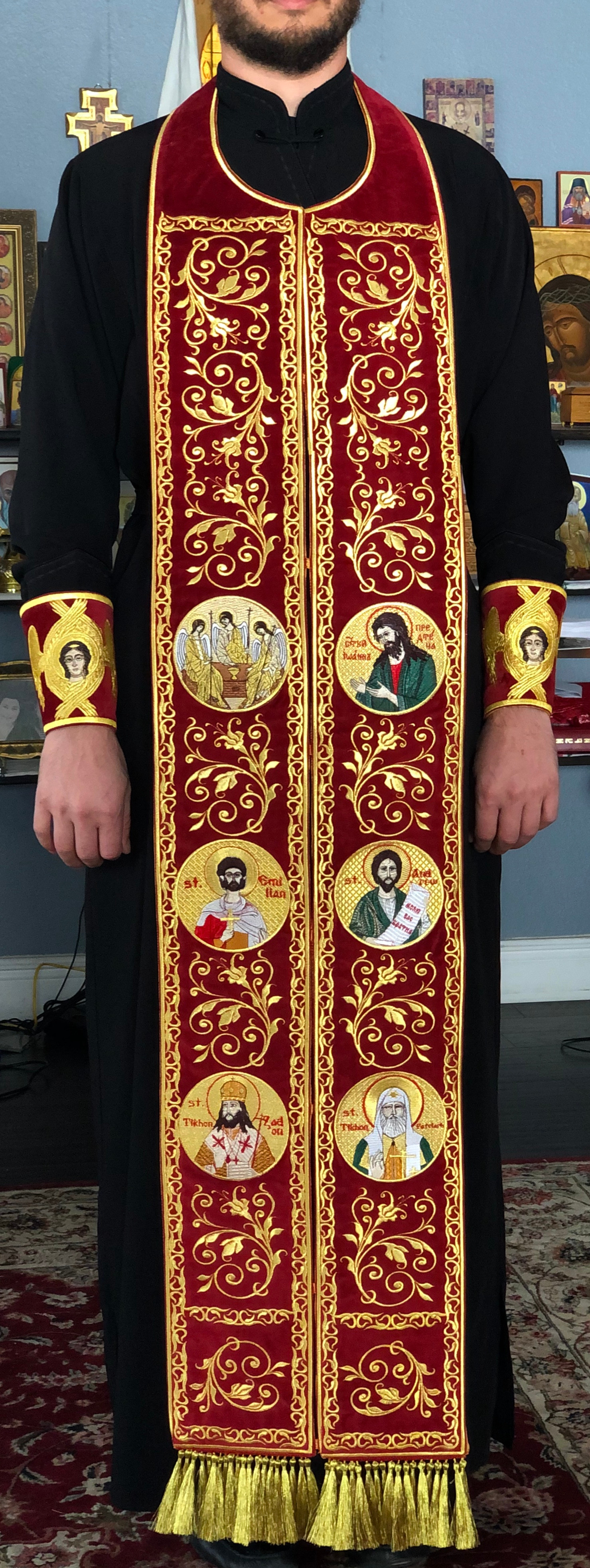 Fully Embroidered Epitrahelion Set Stole with Icons