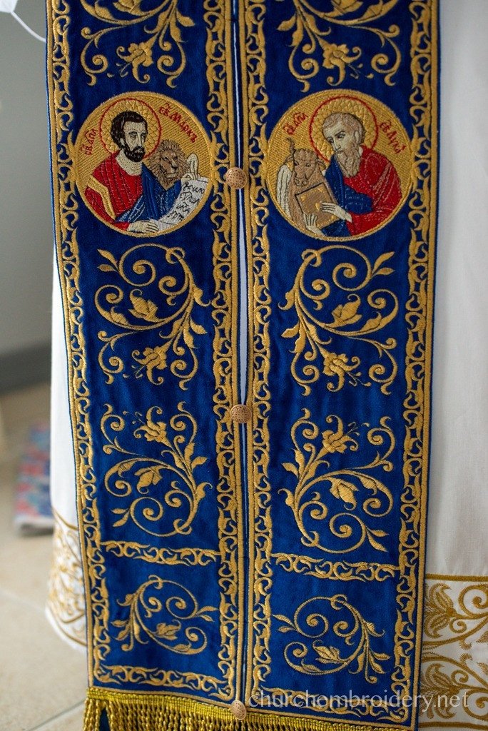 Fully Embroidered Epitrahelion Set With Icons, Blue Gold — photo 2