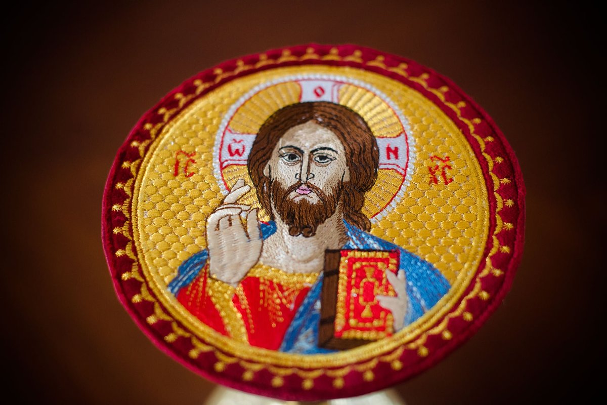 Fully Embroidered Folded Chalice Cover 7"with Icon Of Jesus Christ — photo 2