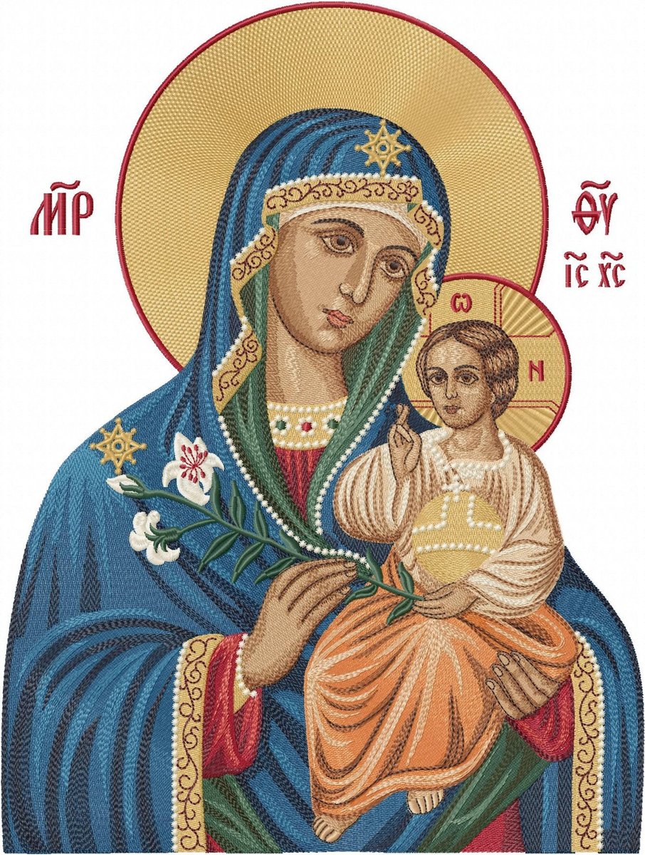 Fully Embroidered Orthodox  Icon Of Theotokos. Just the Icon