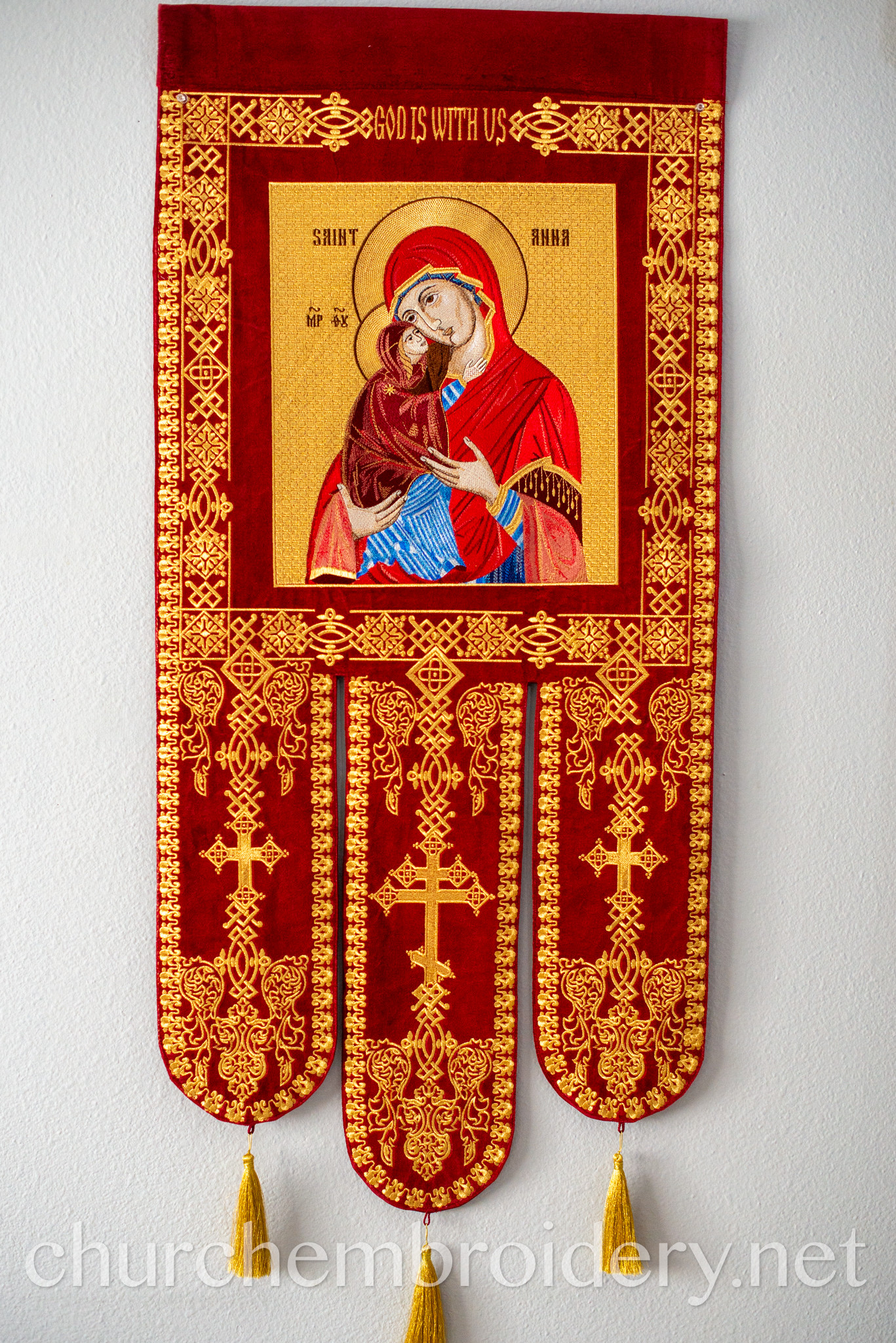 Custom Embroidered Orthodox Church Banner with Icon