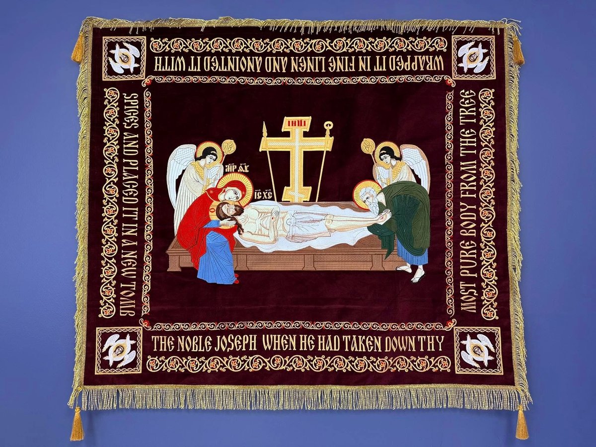 Fully-embroidered Orthodox Church Shroud (epitaphios) of Christ. Medium
