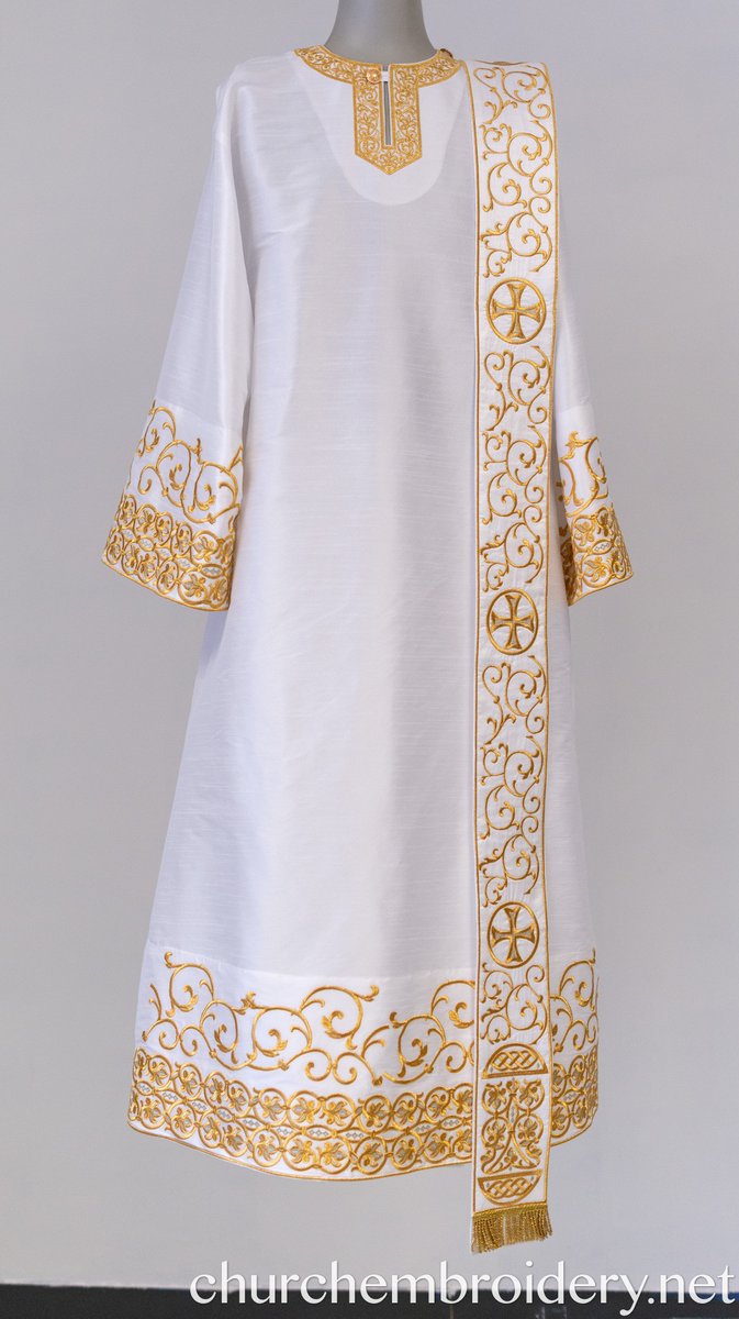 Fully Embroidered Orthodox Deacon Protodeacon Vestments set White — photo 10