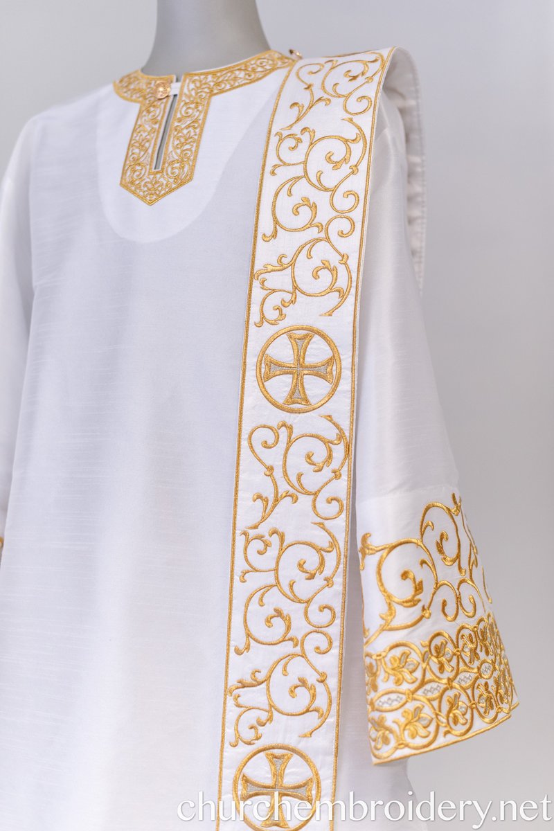Fully Embroidered Orthodox Deacon Protodeacon Vestments set White — photo 12