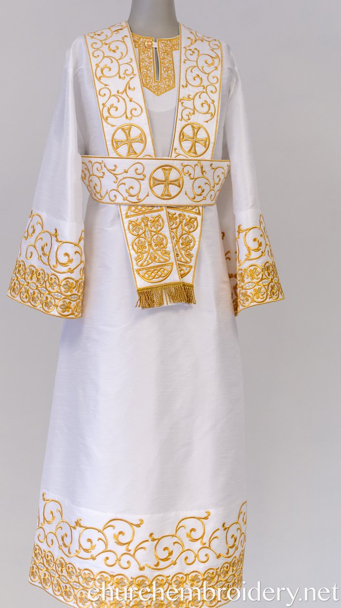 Fully Embroidered Orthodox Deacon Protodeacon Vestments set White — photo 2