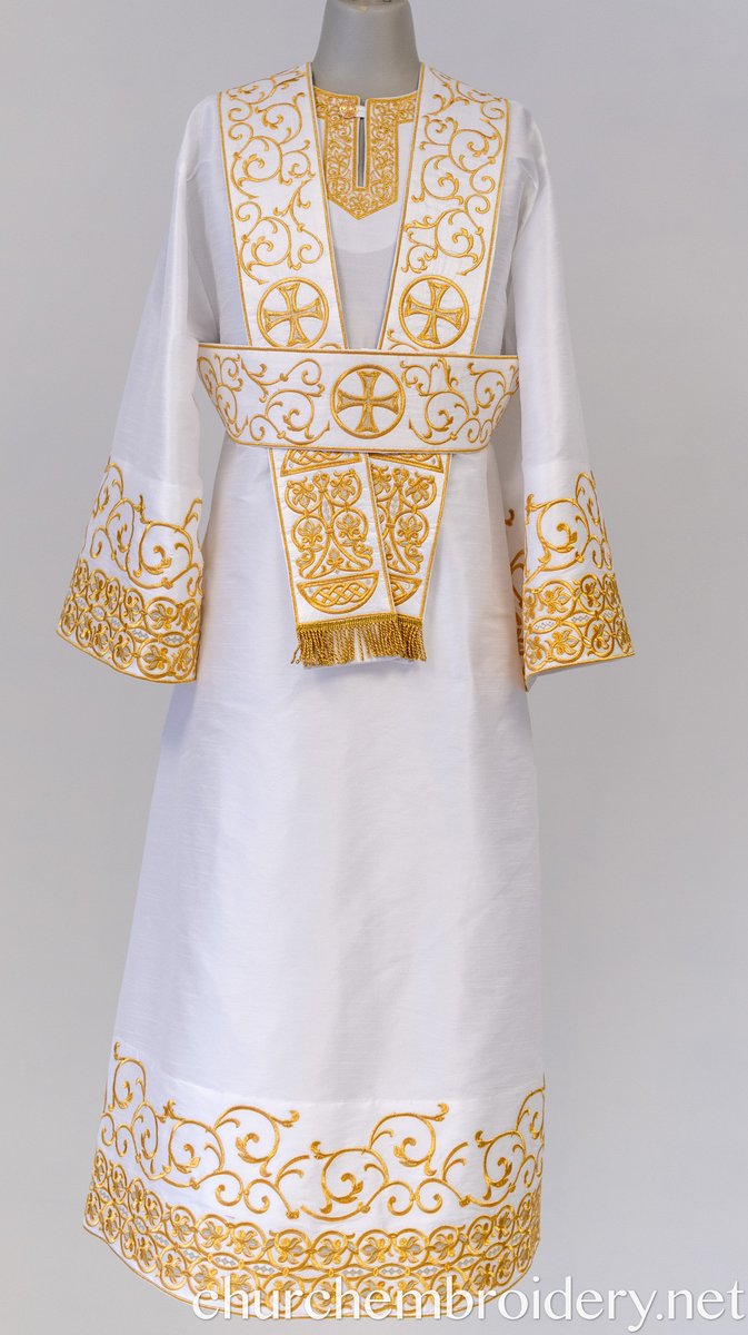 Fully Embroidered Orthodox Deacon Protodeacon Vestments set White — photo 3