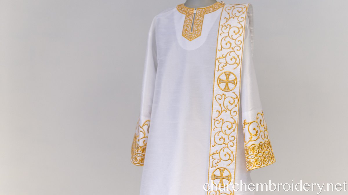 Fully Embroidered Orthodox Deacon Protodeacon Vestments set White — photo 6