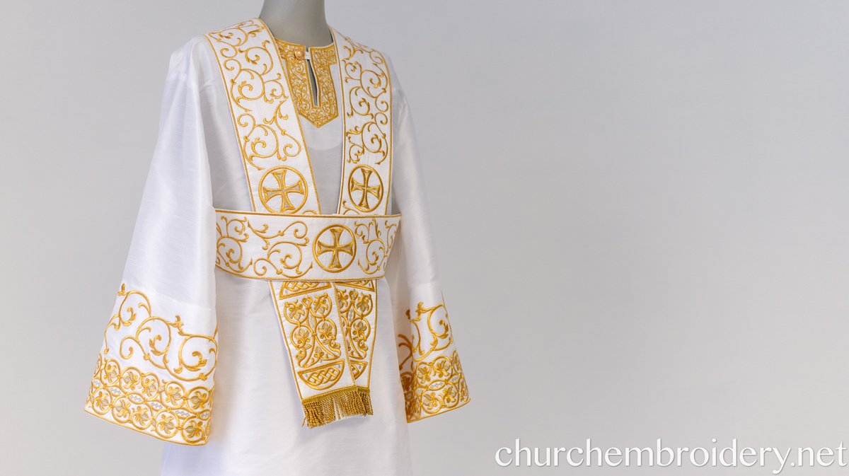 Fully Embroidered Orthodox Deacon Protodeacon Vestments set White