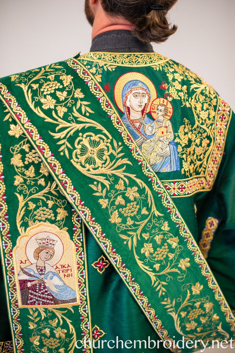 Fully Embroidered Orthodox Deacon Protodeacon Vestments set, White Blue gold — photo 11