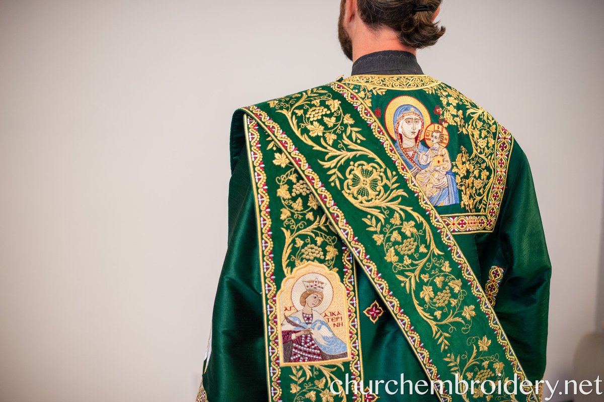 Fully Embroidered Orthodox Deacon Protodeacon Vestments set, green gold — photo 12