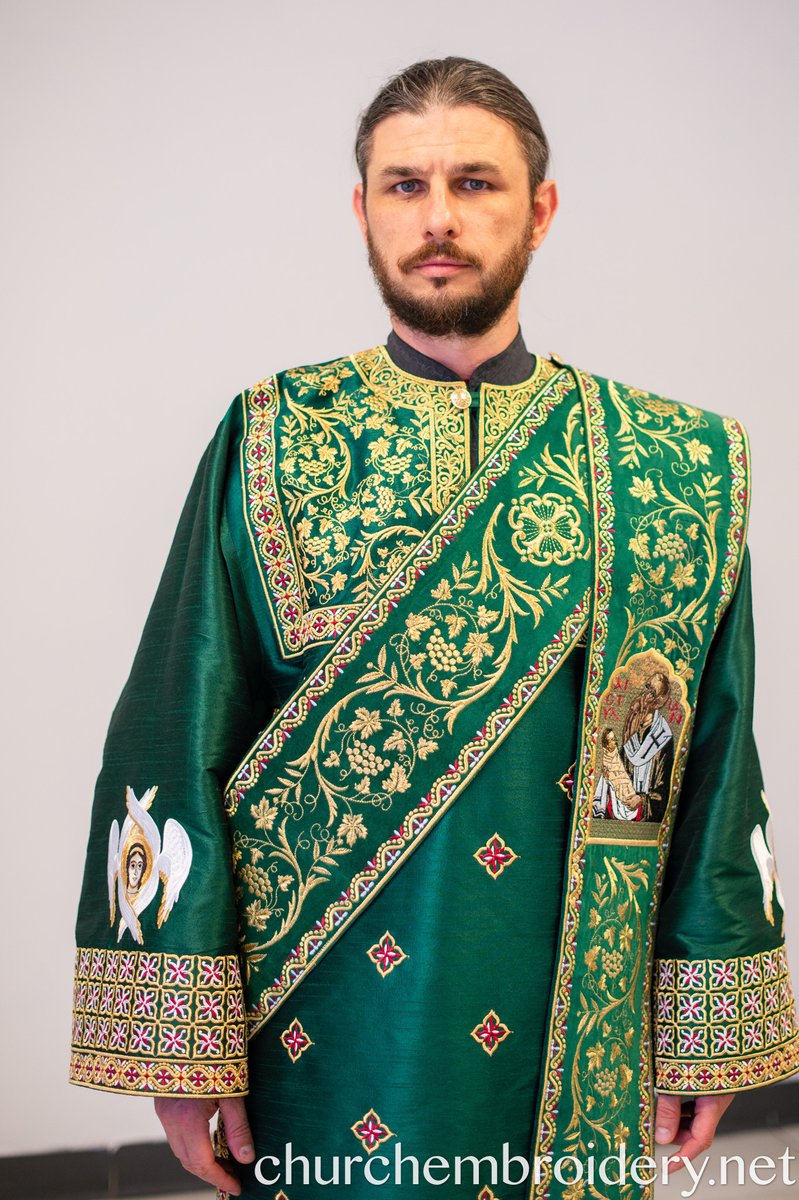 Fully Embroidered Orthodox Deacon Protodeacon Vestments set, White Blue gold — photo 13