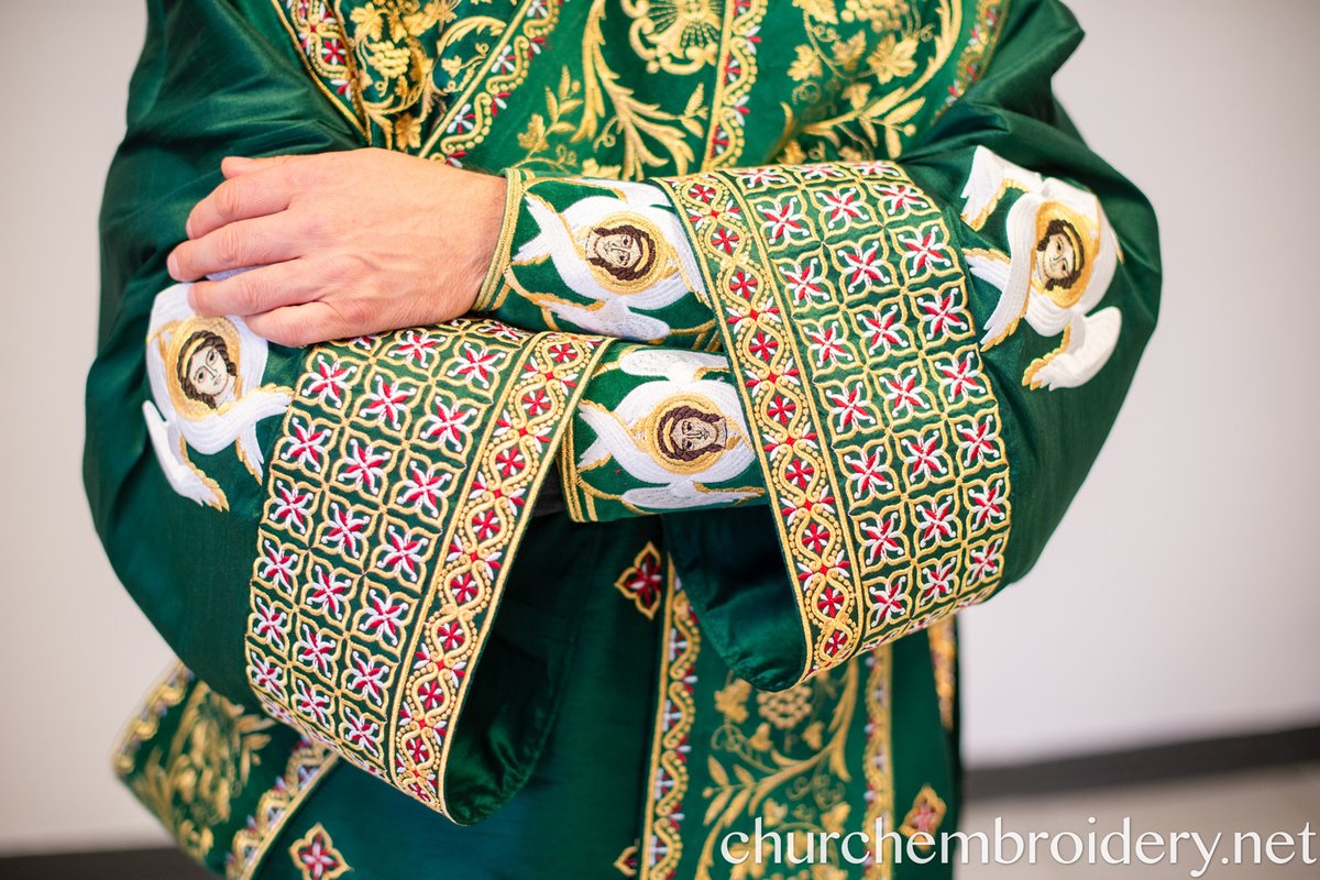 Fully Embroidered Orthodox Deacon Protodeacon Vestments set, White Blue gold — photo 14